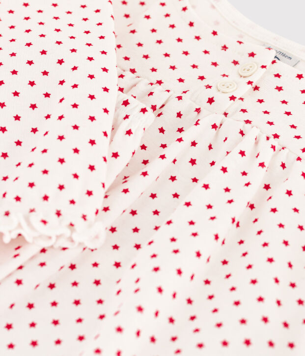 Pyjama &eacute;toile petite fille &agrave; l'imprim&eacute; en coton blanc/rouge