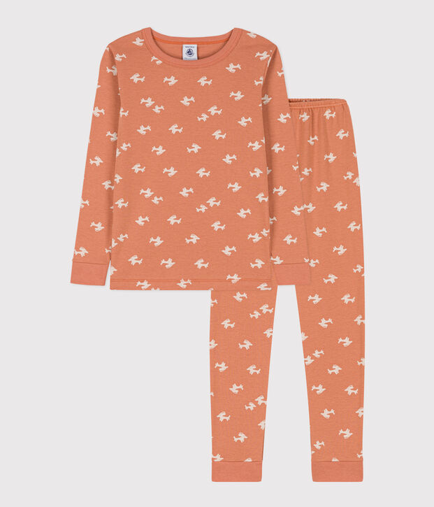 Aansluitende pyjama van katoen voor meisjes roze/ecru