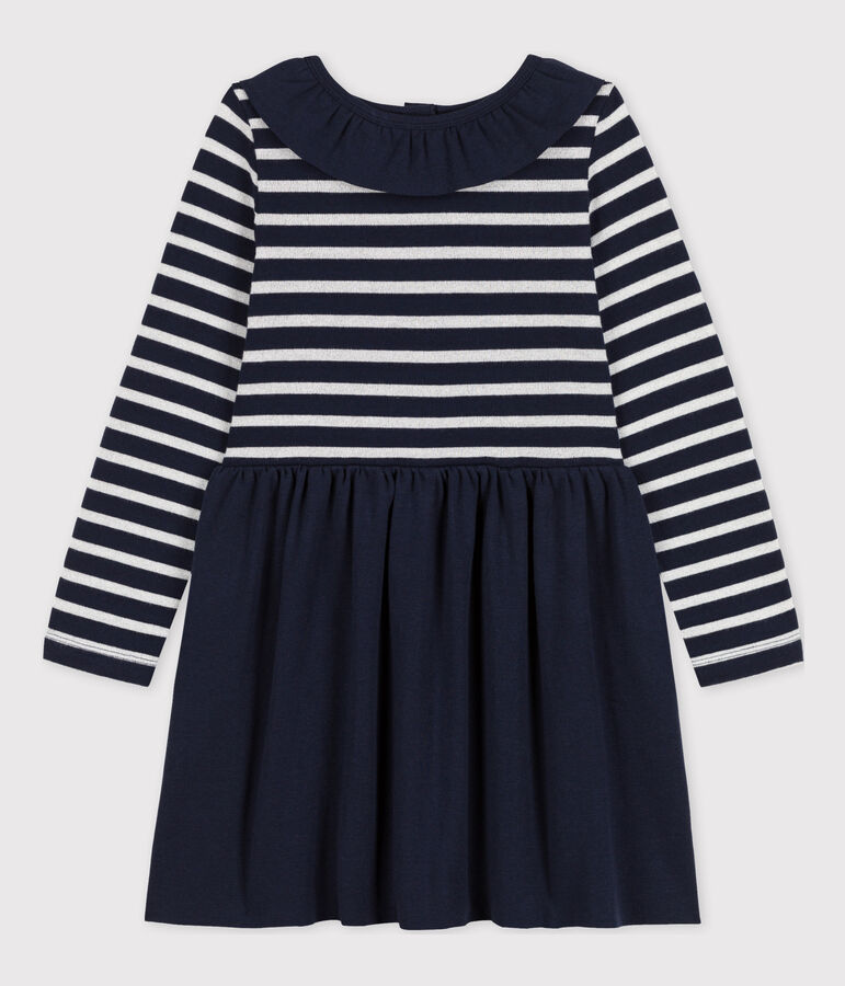 Robe manches longues bimati&egrave;re enfant fille bleu/gris