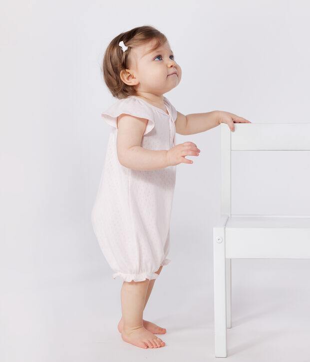 Combinaison courte b&eacute;b&eacute; en coton uni rose clair