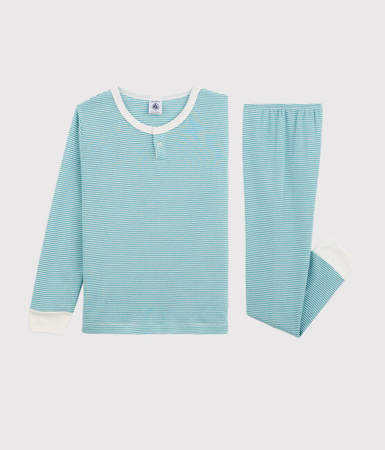 Pyjama rayé en coton et lyocell enfant bleu MIROIR/blanc MARSHMALLOW