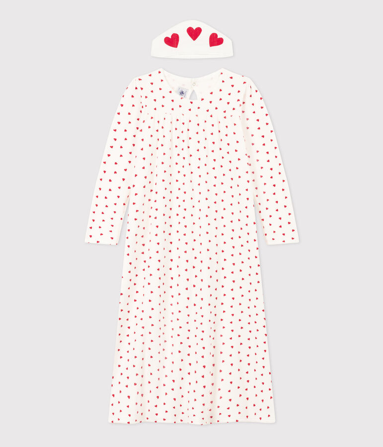 Chemise de nuit et tiare c&oelig;ur petite fille en velours blanc/rouge