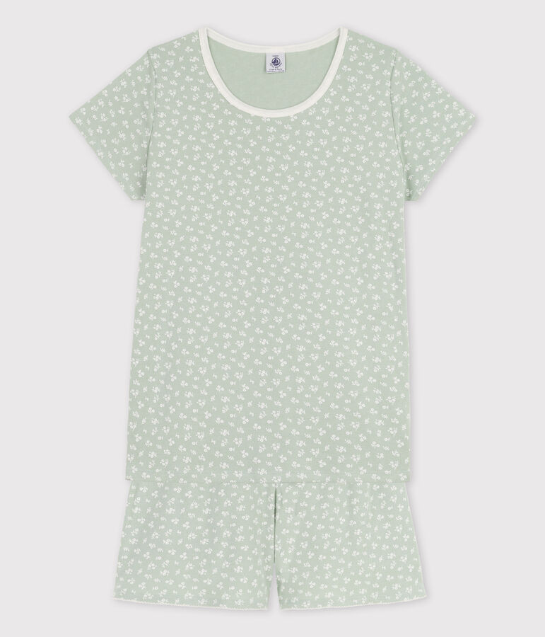 Pyjacourt fleurs fille en coton vert/blanc