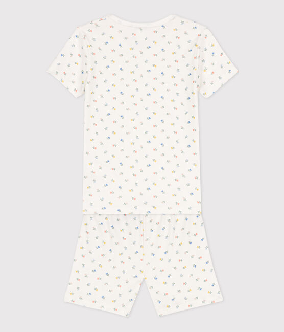 Aansluitende korte pyjama van katoen voor meisjes wit MARSHMALLOW/wit MULTICO