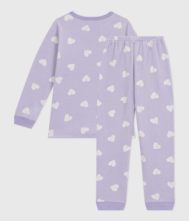 Fluwelen kinderpyjama met hartjesprint purper/wit