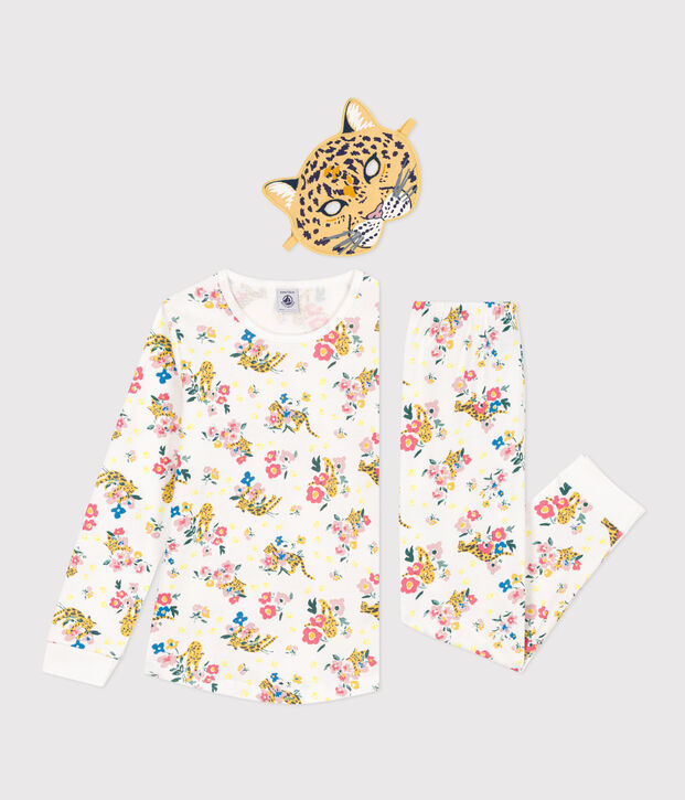 Lichtgevende verkleedpyjama met panternmasker van katoen voor kinderen wit/multicouleur