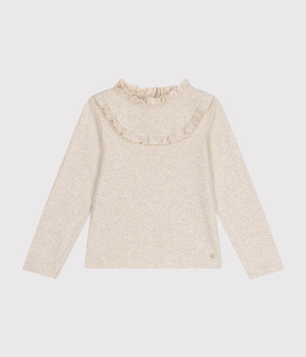 T-shirt met lange mouwen van ribstof voor meisjes beige