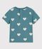 T-shirt met korte mouwen van katoen met hartjesprint voor baby's groen/ecru