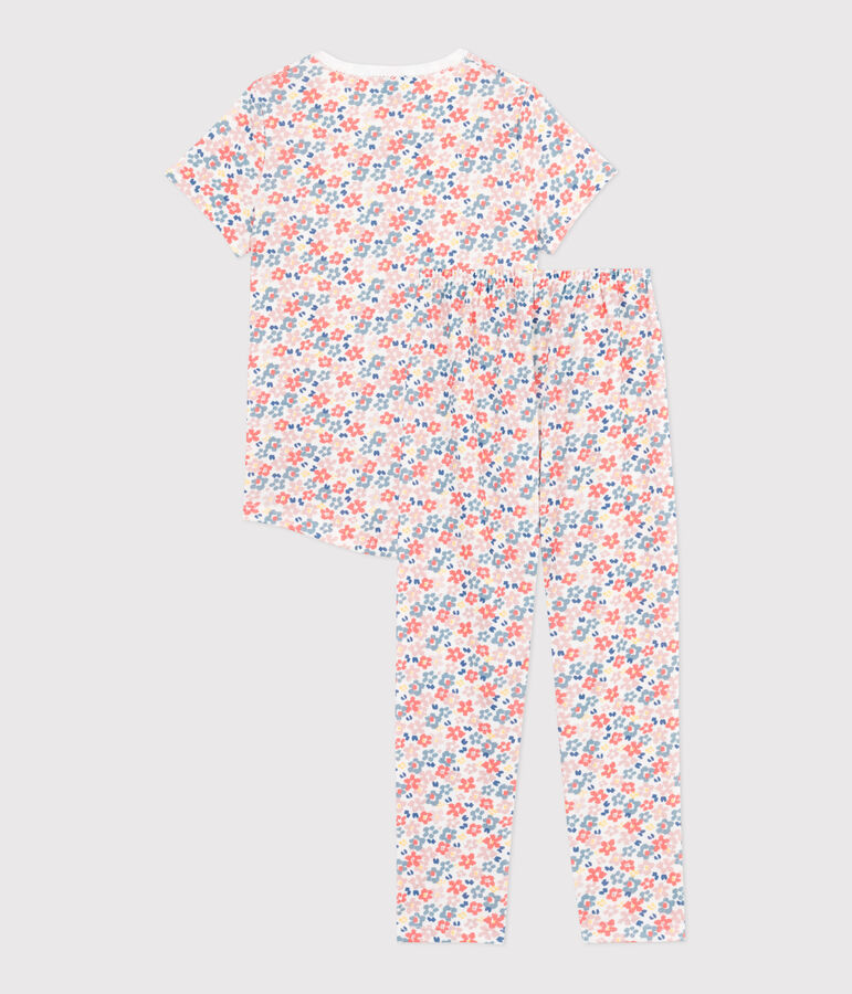 Katoenen kinderpyjama met korte mouw en lange pijpen met print wit/multicouleur