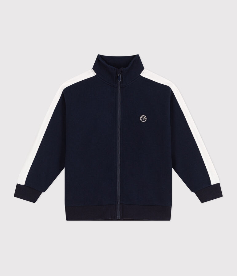 Sweatshirt zipp&eacute; col montant enfant en coton uni bleu