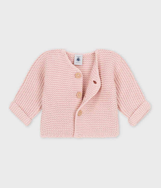 Cardigan b&eacute;b&eacute; tricot point mousse en coton rose