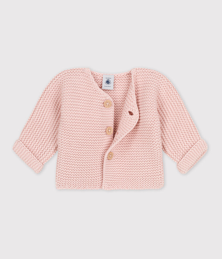 Cardigan b&eacute;b&eacute; tricot point mousse en coton rose SALINE