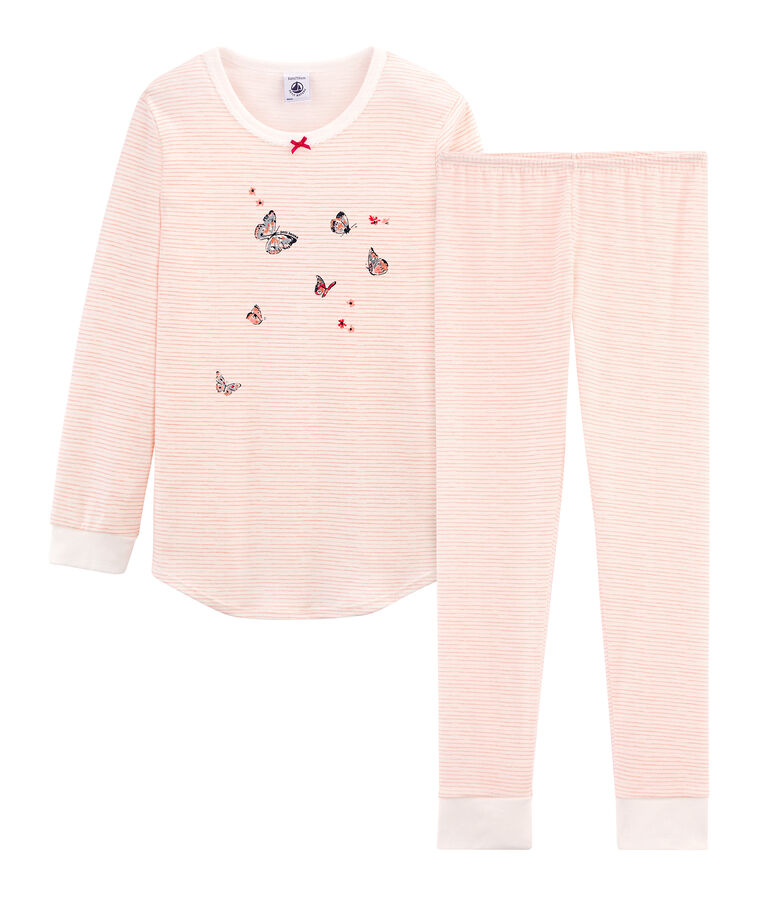 Pyjama petite fille en c&ocirc;te blanc/rose