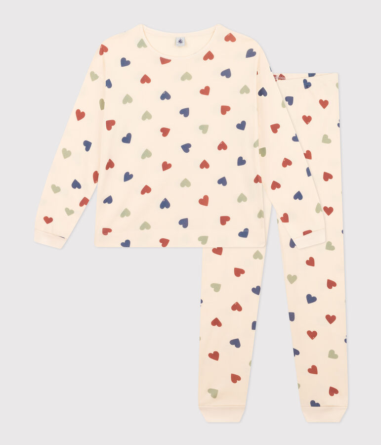 Pyjama en coton motif c&oelig;ur femme &eacute;cru/multicouleur