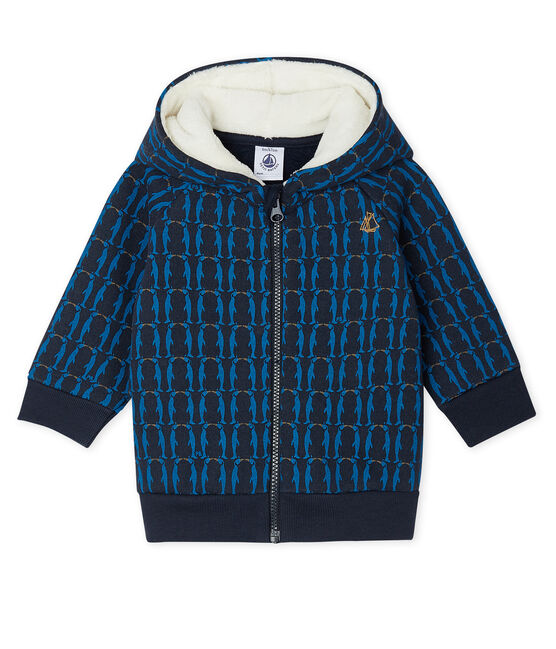Sweatshirt met capuchon van molton met print en gevoerd met sherpa babyjongen blauw SMOKING/wit MULTICO