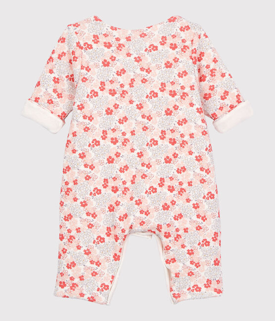 Combinaison longue fleurie bébé en tubique matelassé en coton biologique blanc MARSHMALLOW/blanc MULTICO