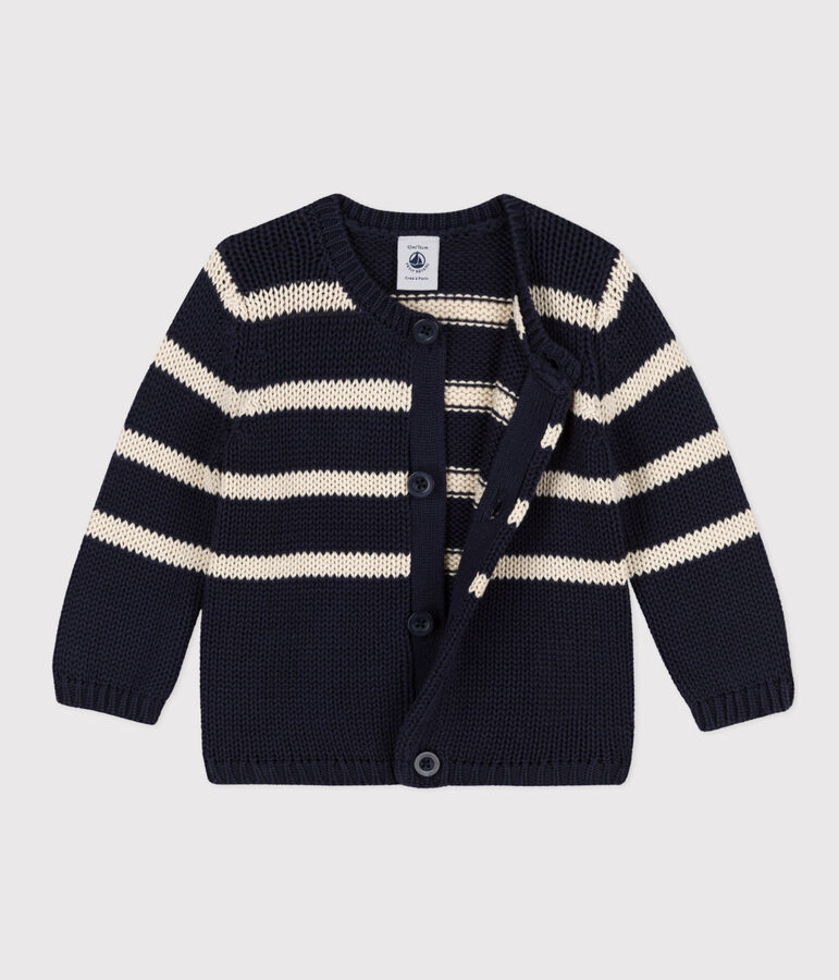 Gestreept babyvestje van katoenen tricot blauw/ecru