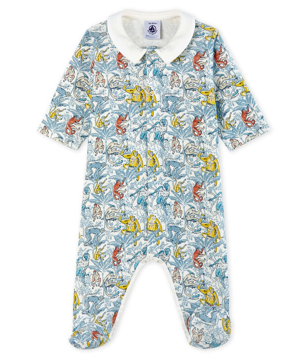 Slaappakje van ribstof babyjongen wit/multicouleur