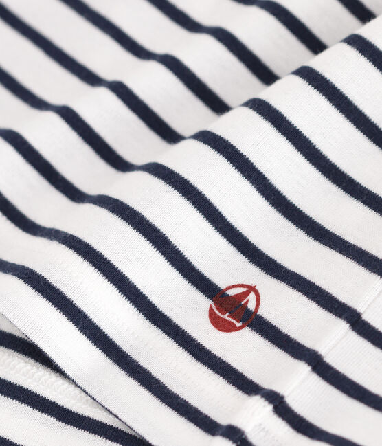 Teeshirt enfant en coton manches courtes à rayures blanc MARSHMALLOW/bleu SMOKING