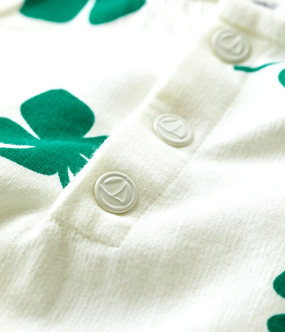 Sweatshirt à capuche imprimé végétal en molleton bébé blanc MARSHMALLOW/vert GAZON