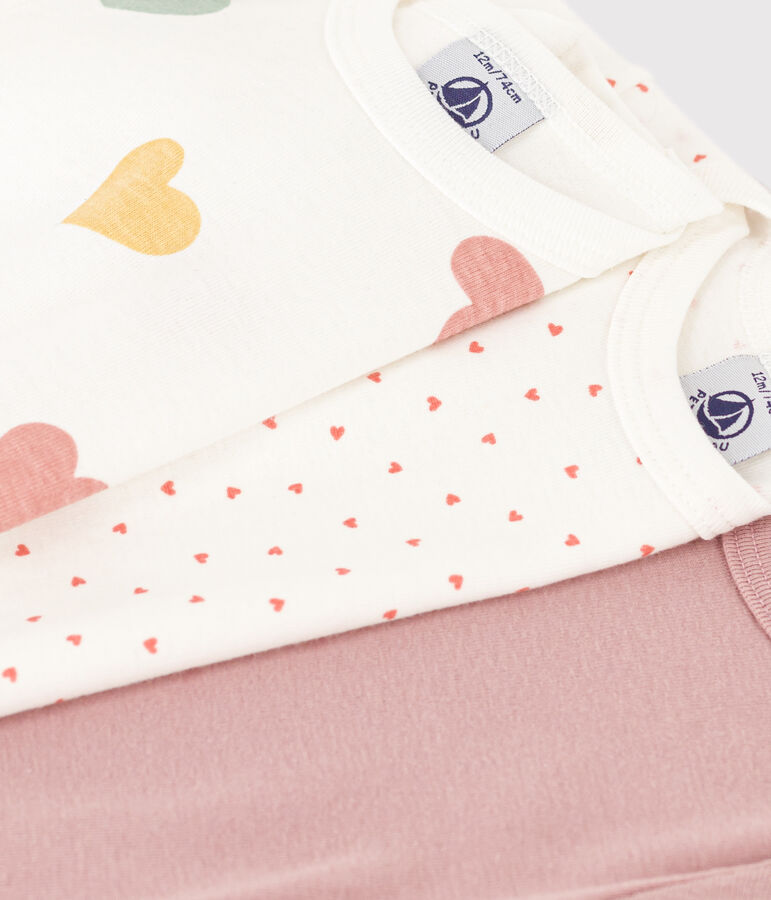 Set van 3 katoenen body's met lange mouwen met hartjesprint multicouleur