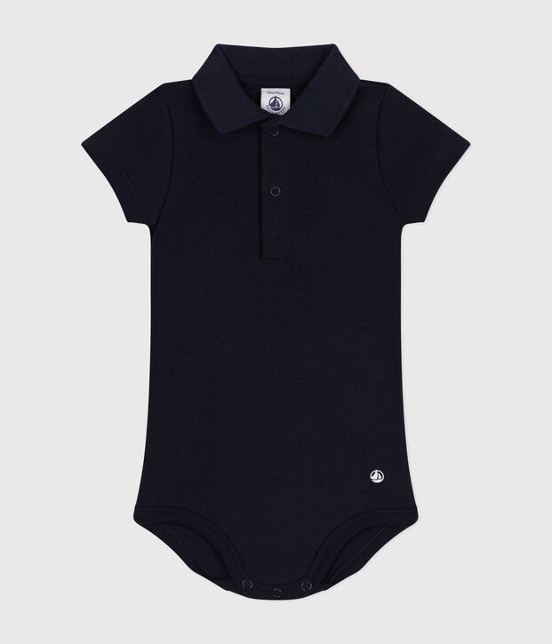 Body manches courtes b&eacute;b&eacute; col polo en coton bleu