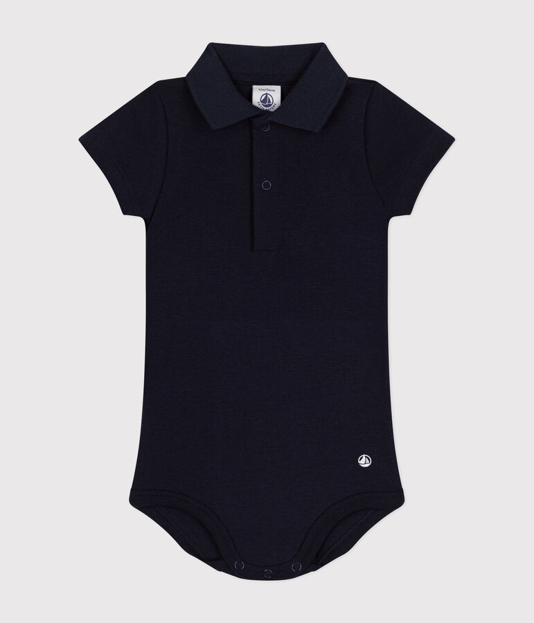 Body manches courtes b&eacute;b&eacute; col polo en coton bleu