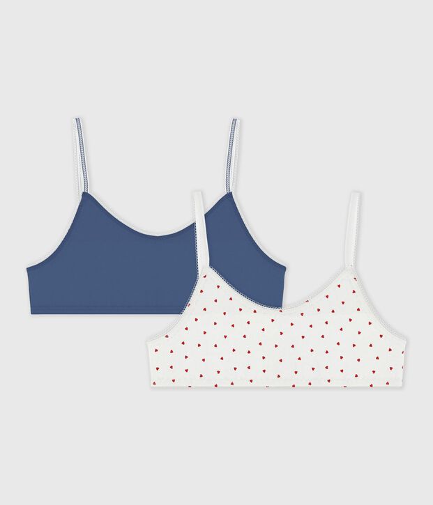 Lot de brassi&egrave;res enfant en coton et &eacute;lasthanne imprim&eacute; c&oelig;urs multicouleur