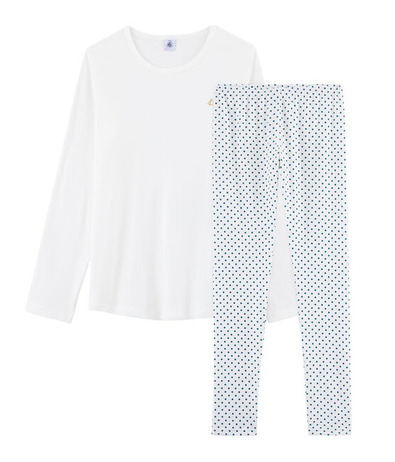 Pyjama fille en côte blanc MARSHMALLOW/bleu CONTES