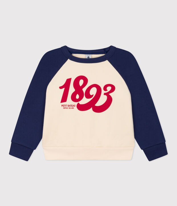 Sweater in molton voor meisjes/jongens blauw/ecru