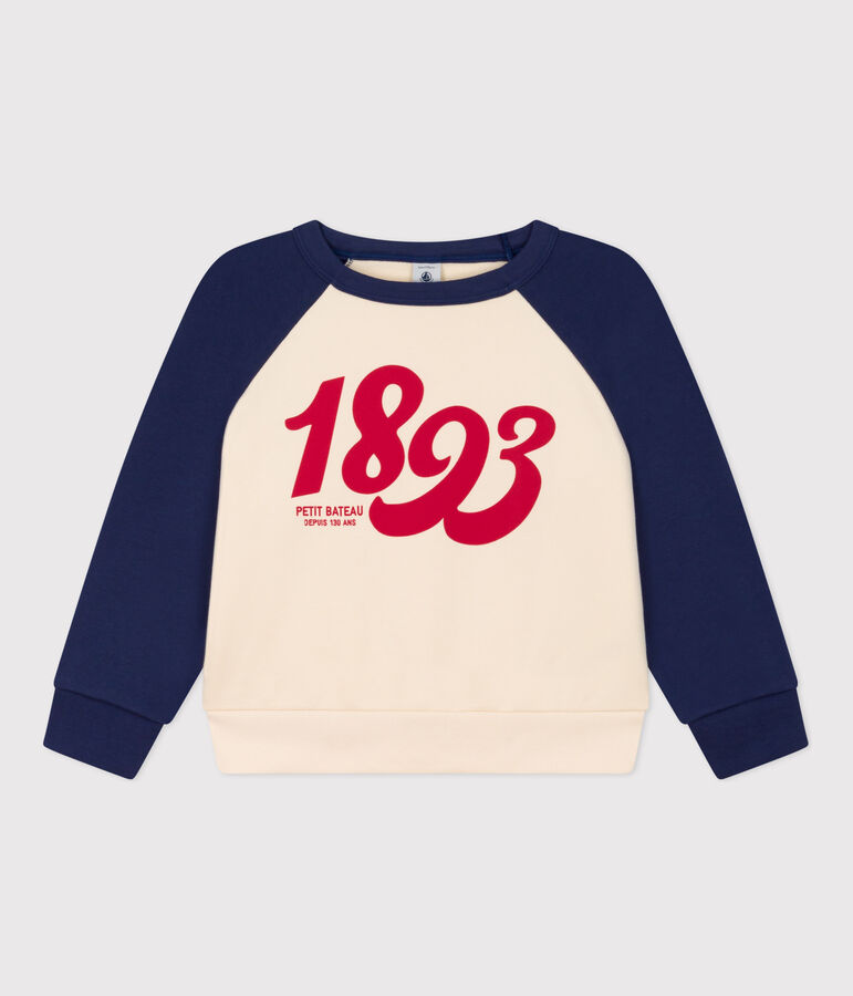 Sweatshirt en molleton enfant fille / gar&ccedil;on bleu CHALOUPE/blanc AVALANCHE
