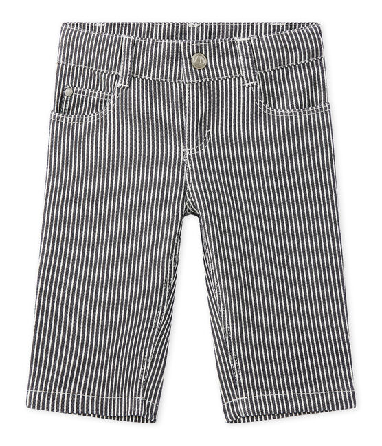 Gestreepte babybroek voor jongens blauw SMOKING/wit MARSHMALLOW