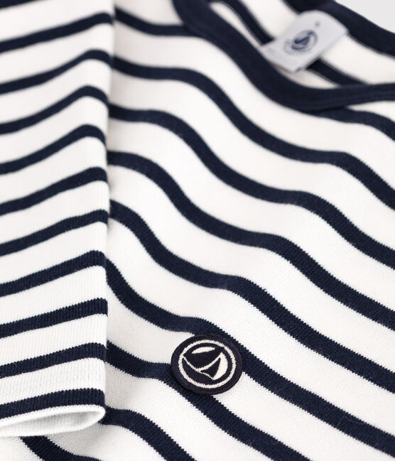 Katoenen marineshirt met lange mouw voor dames wit MARSHMALLOW/blauw SMOKING