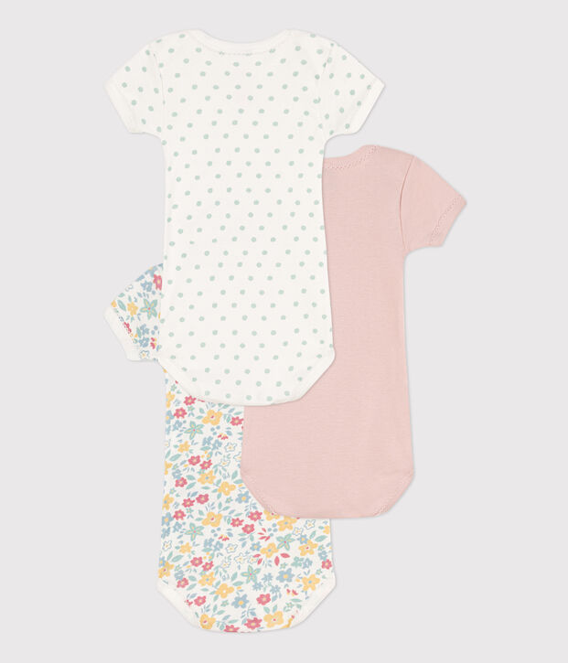 Lot de 3 bodies manches courtes fleurs en coton multicouleur