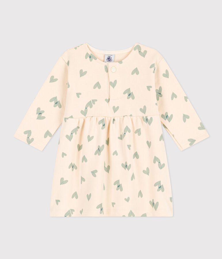 Robe manches longues en molleton b&eacute;b&eacute; &eacute;cru/vert