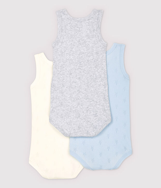 Set van 3 mouwloze opengewerkte rompers van biologisch katoen multicouleur