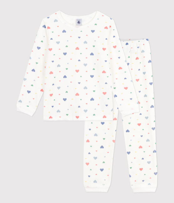 Pyjama enfant en velours imprimé cœurs blanc MARSHMALLOW/blanc MULTICO