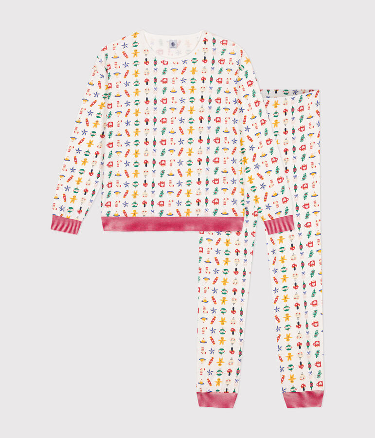 Katoenen pyjama met kerstprint wit/multicouleur