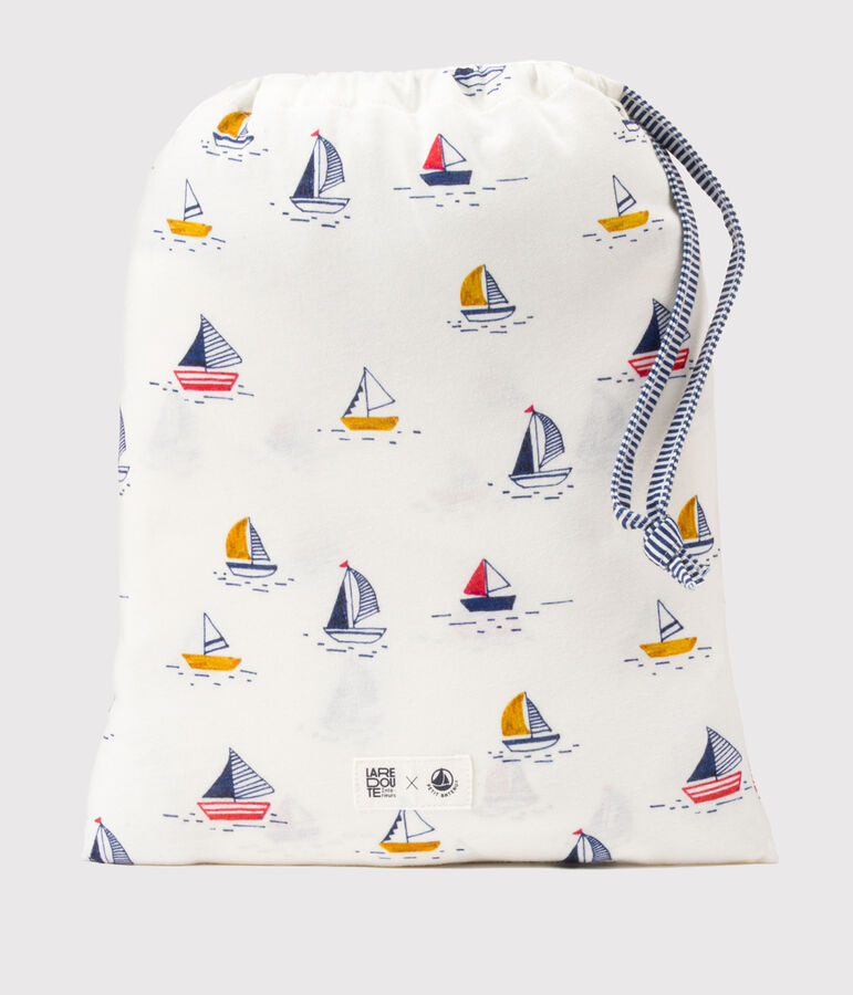 Badcape en washandje met marineprint voor baby's wit/blauw/multicouleur