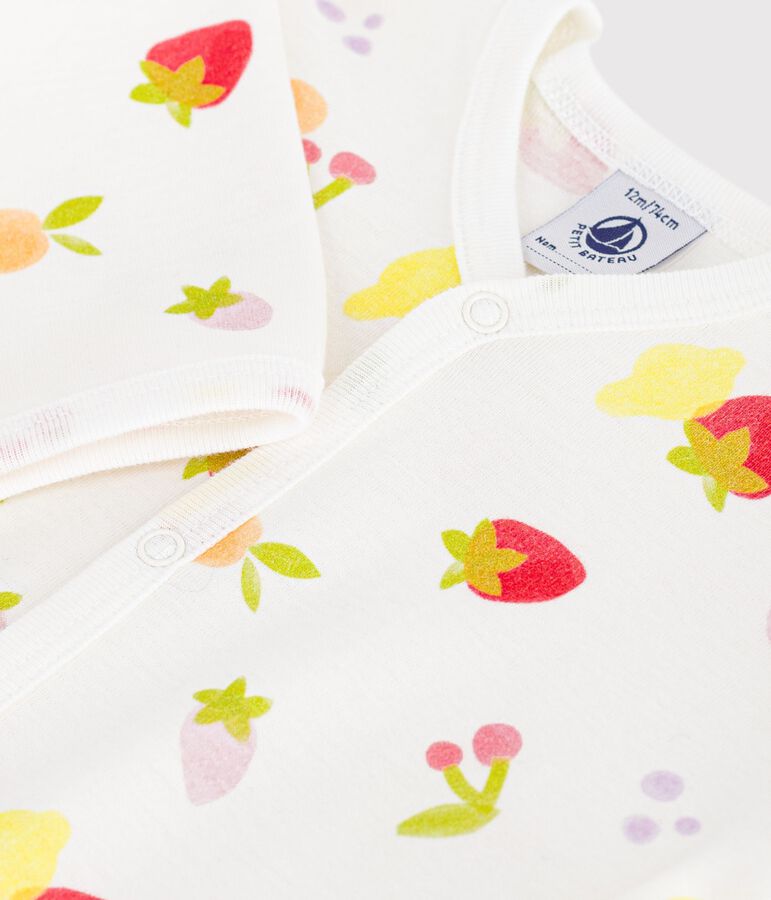 Katoenen babypyjama zonder voetjes met fruitprint wit/multicouleur