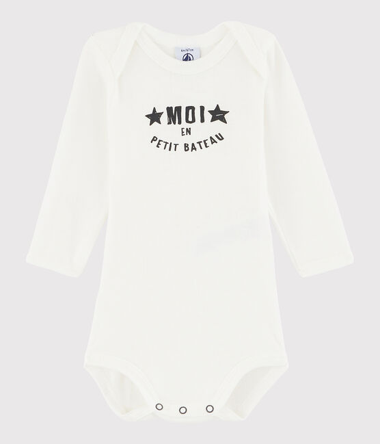 Rompertje met lange mouwen babymeisje - babyjongen wit MARSHMALLOW
