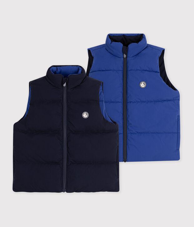 Effen mouwloos donsjack voor kinderen zwart/blauw