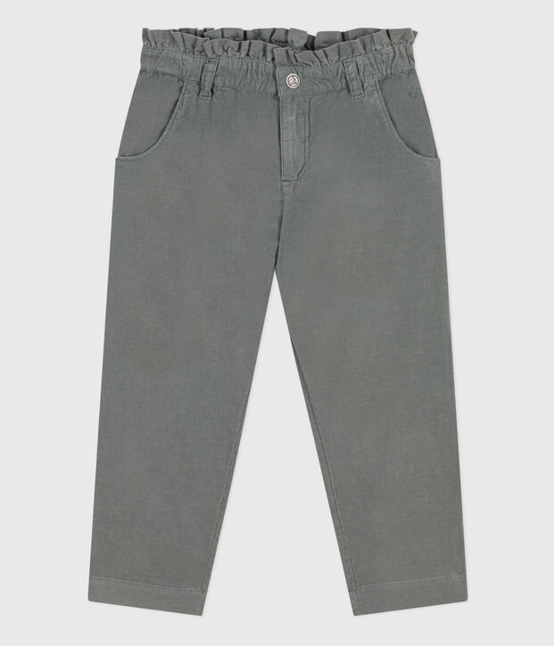 Pantalon droit en velours fin enfant fille kaki