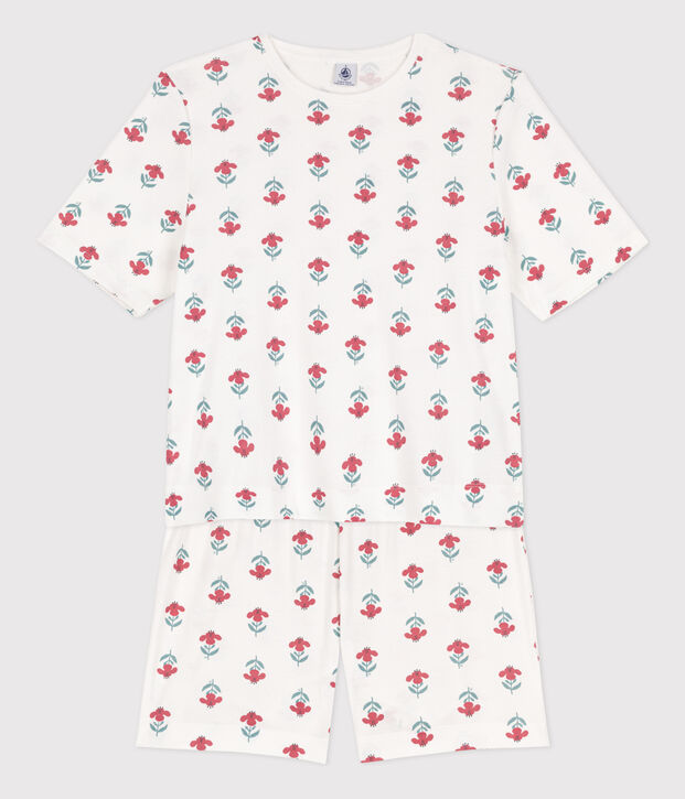 Pyjacourt fleurs en coton femme blanc/multicouleur