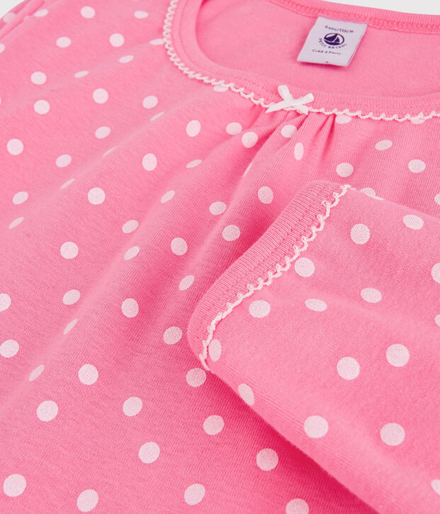 Chemise de nuit volant&eacute;e petite fille en coton rose/blanc