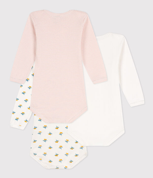 Set van 3 katoenen body's met lange mouwen met bloemenprint multicouleur
