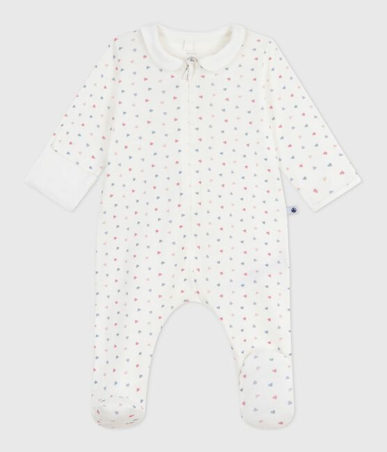 Katoenen babypyjama met kraag en hartjesprint wit MARSHMALLOW/wit MULTICO