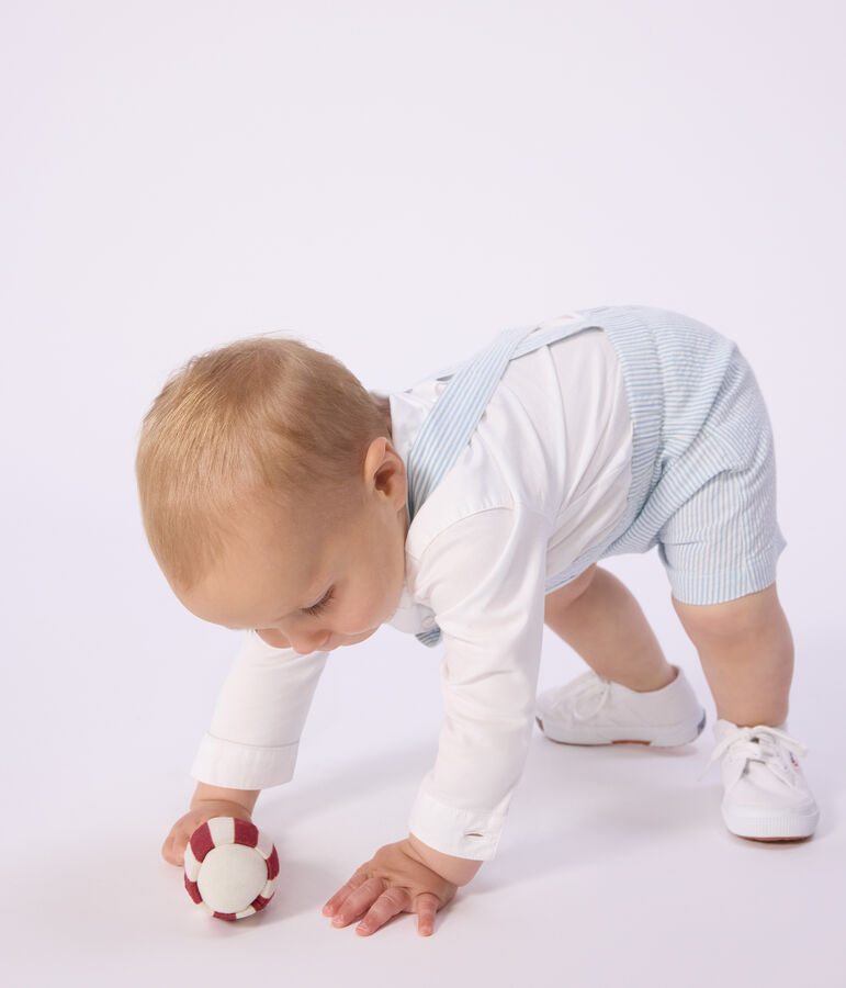 Salopette courte b&eacute;b&eacute; en coton, ray&eacute;e bleu MARSHMALLOW/ FLO