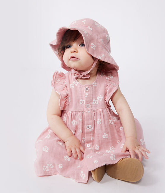 Babyjurkje van luchtig katoen met bloomer en bloemenprint roze CHARME/wit MARSHMALLOW
