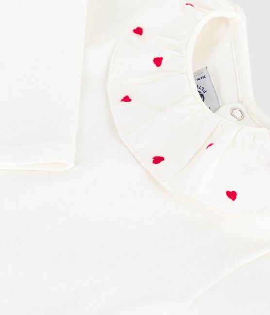 Body bébé en coton à col brodé, uni blanc MARSHMALLOW